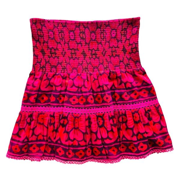 Bell Mandy Mini Skirt Size Large Purple Silk Cotton Smocked Pink Smocked Stretch - Picture 2 of 8